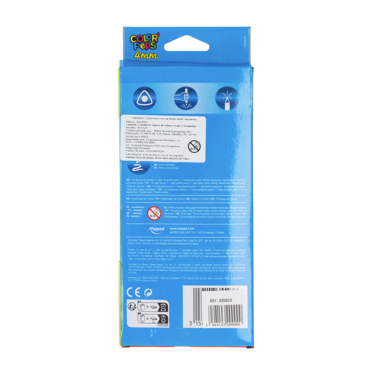 Lapices De Colores Diseño Color Peps 4 MM Con Lapiz Y Sacapuntas MAPED X 12 Uds