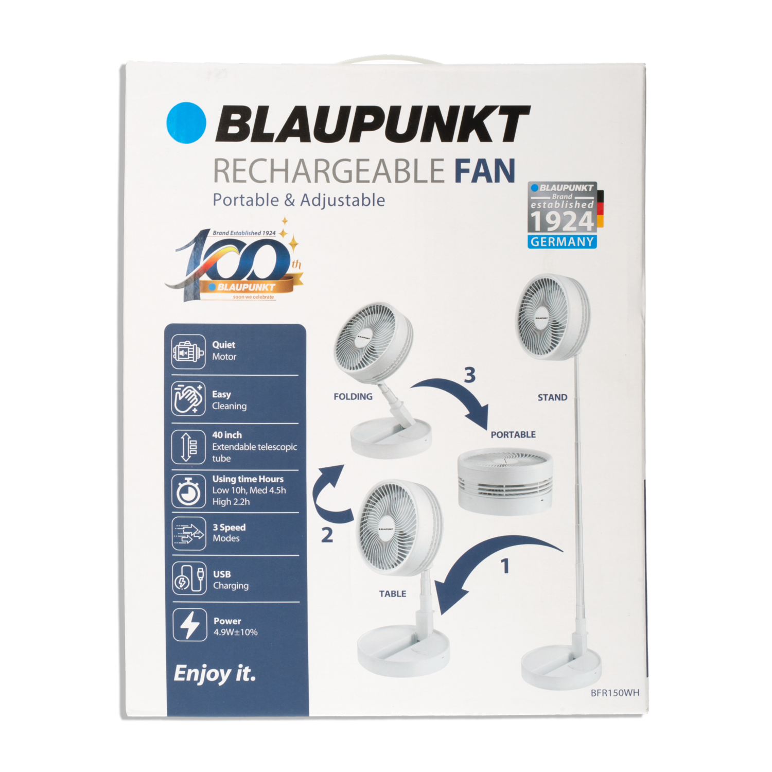 Mini Ventilador Plegable Recargable 40″ BLAUPUNKT BFR150WH