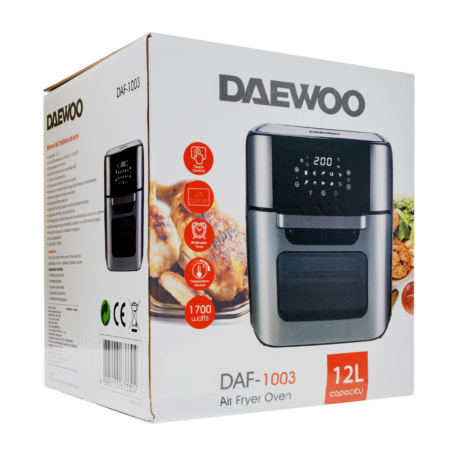 Air Fryer 1700 Watts Digital DAF-1003 DAEWOO 12 Litros