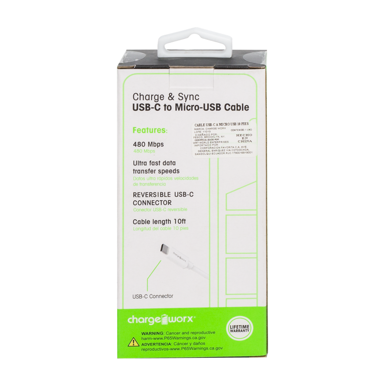 Cable Usb-c A Micro- Usb CHARGE WORX 10 Pies