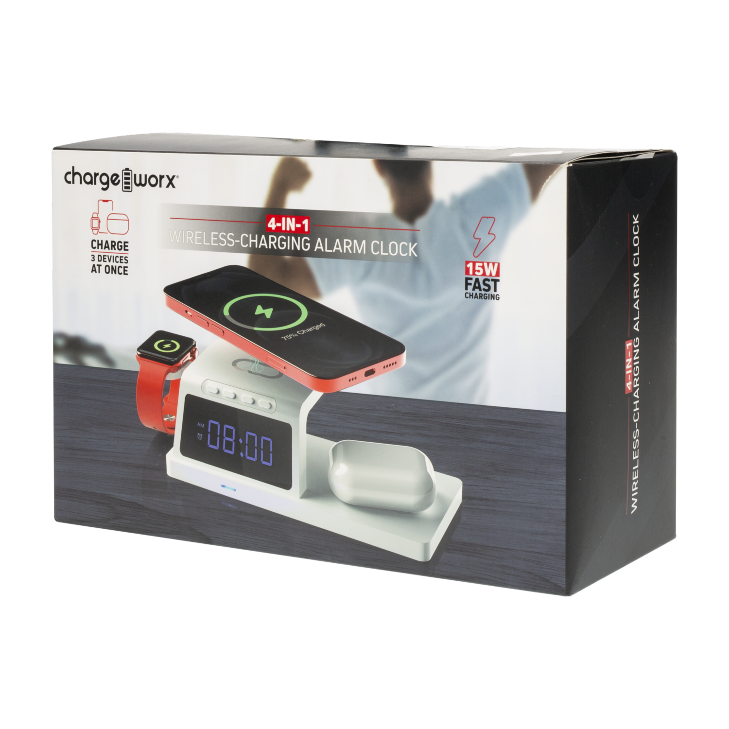 Reloj Despertador De Carga Inalámbrica CHA-CX5278WH CHARGE WORX 15 W