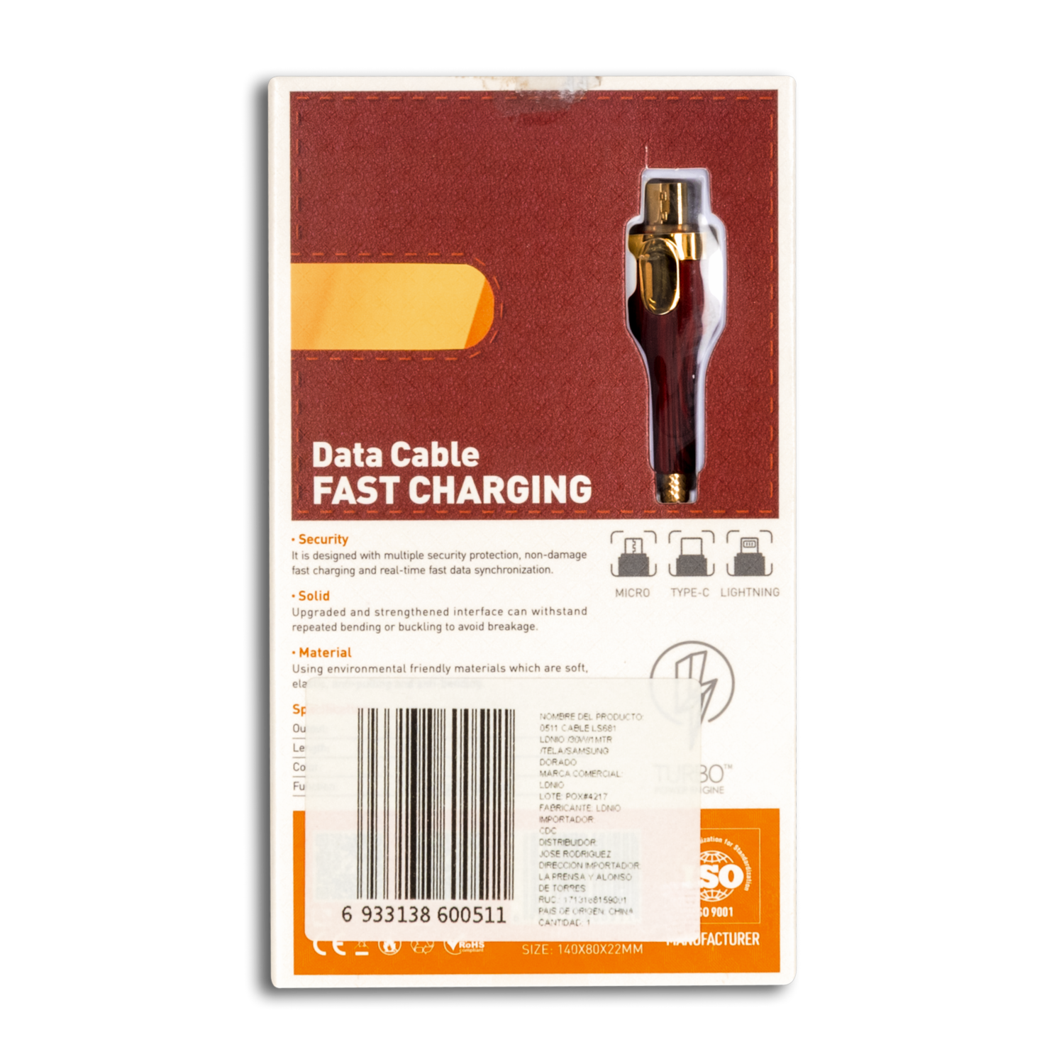 Cable De Carga Y Datos Tela Dorado 30W LDNIO 1 Metro
