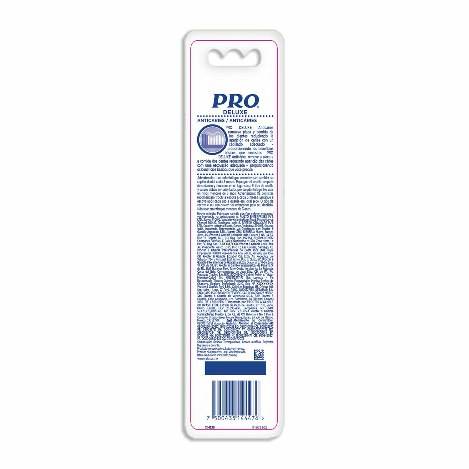 Cepillo Dental Deluxe Anticaries Cerdas Medianas PRO X2 Uds
