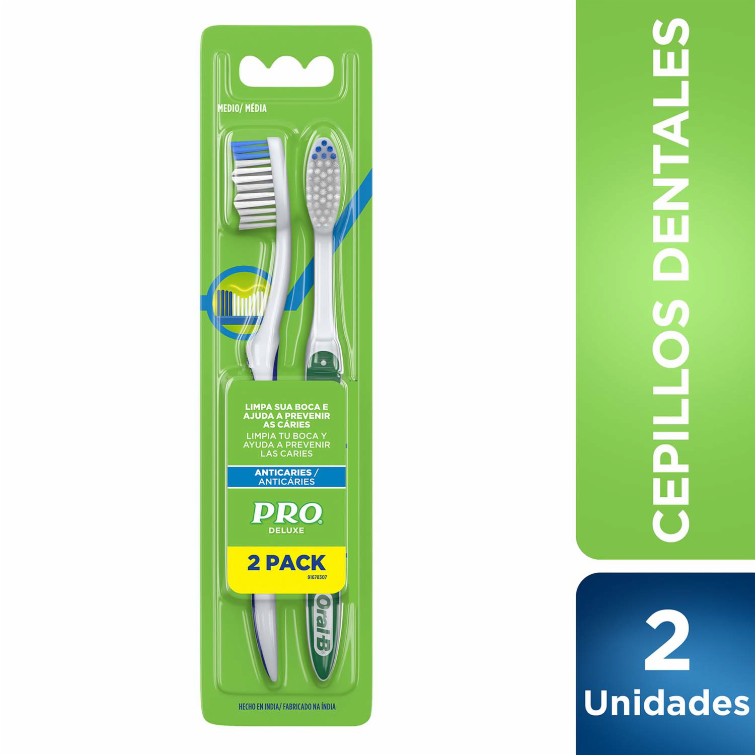 Cepillo Dental Deluxe Anticaries Cerdas Medianas PRO X2 Uds