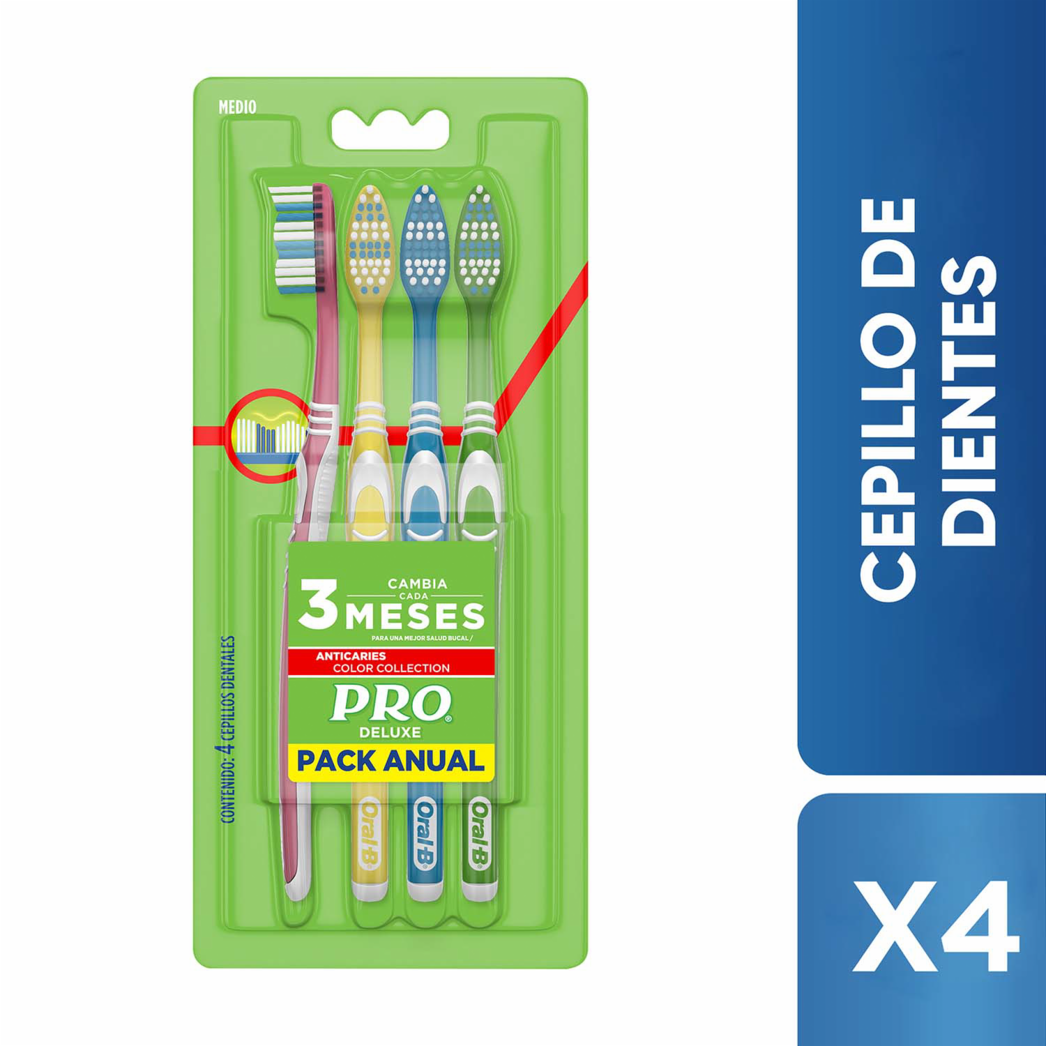 Cepillo Dental Anticaries Colors Cerdas Medianas PRO X4 Uds