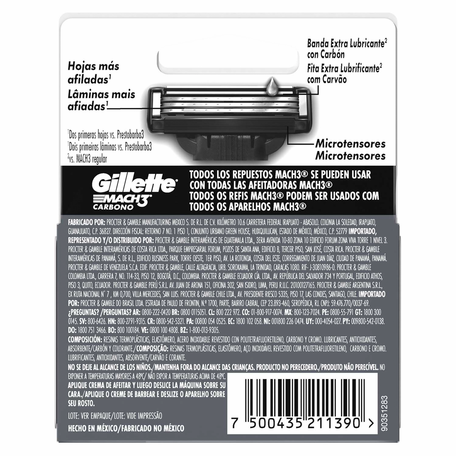 Repuestos De Afeitadora Mach 3 Carbono GILLETTE X 2 Uds