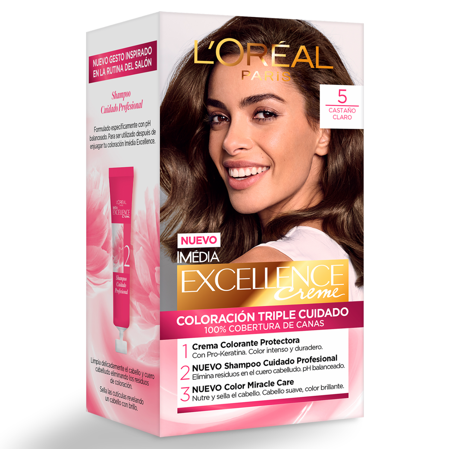 Tinte De Cabello Tono 5 Castaño Claro EXCELLENCE L’ORÉAL PARIS 1 Kit