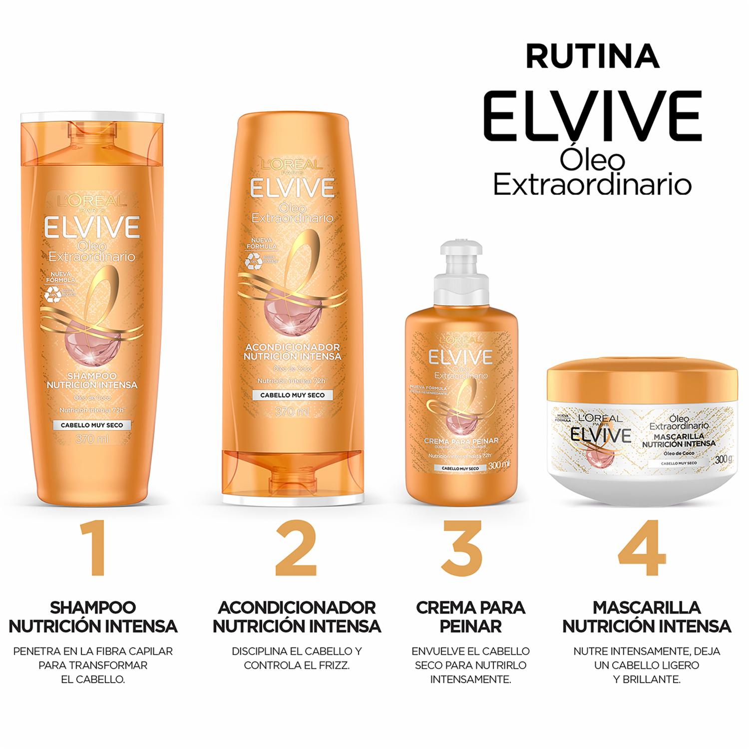 Shampoo De Cabello Óleo Extraordinario De Coco Para Cabello Muy Seco ELVIVE L’ORÉAL 370 Ml