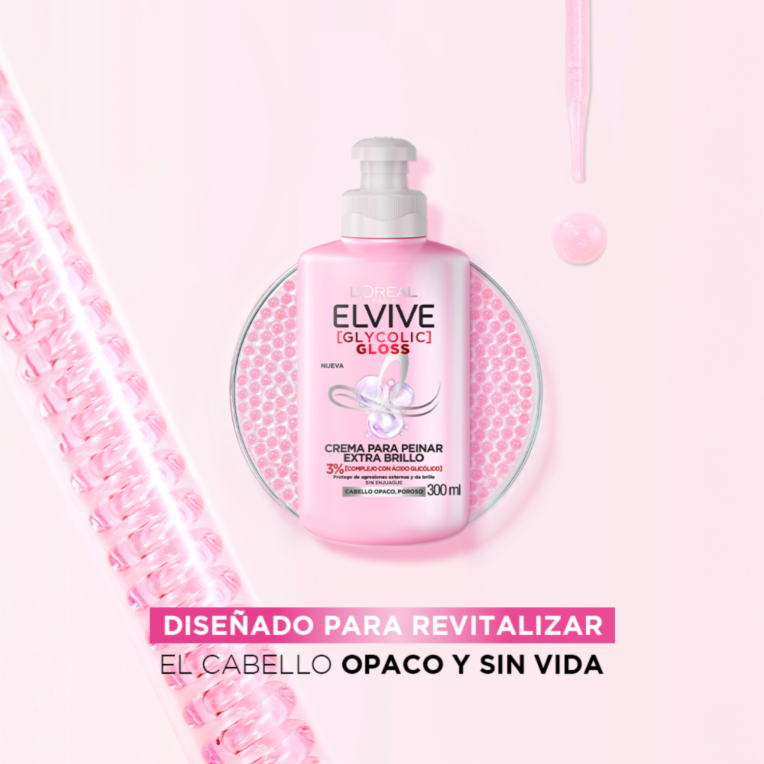 Crema Para Peinar Glycolic Gloss Para Cabello Opacos Poroso ELVIVE L’ORÉAL 300 Ml