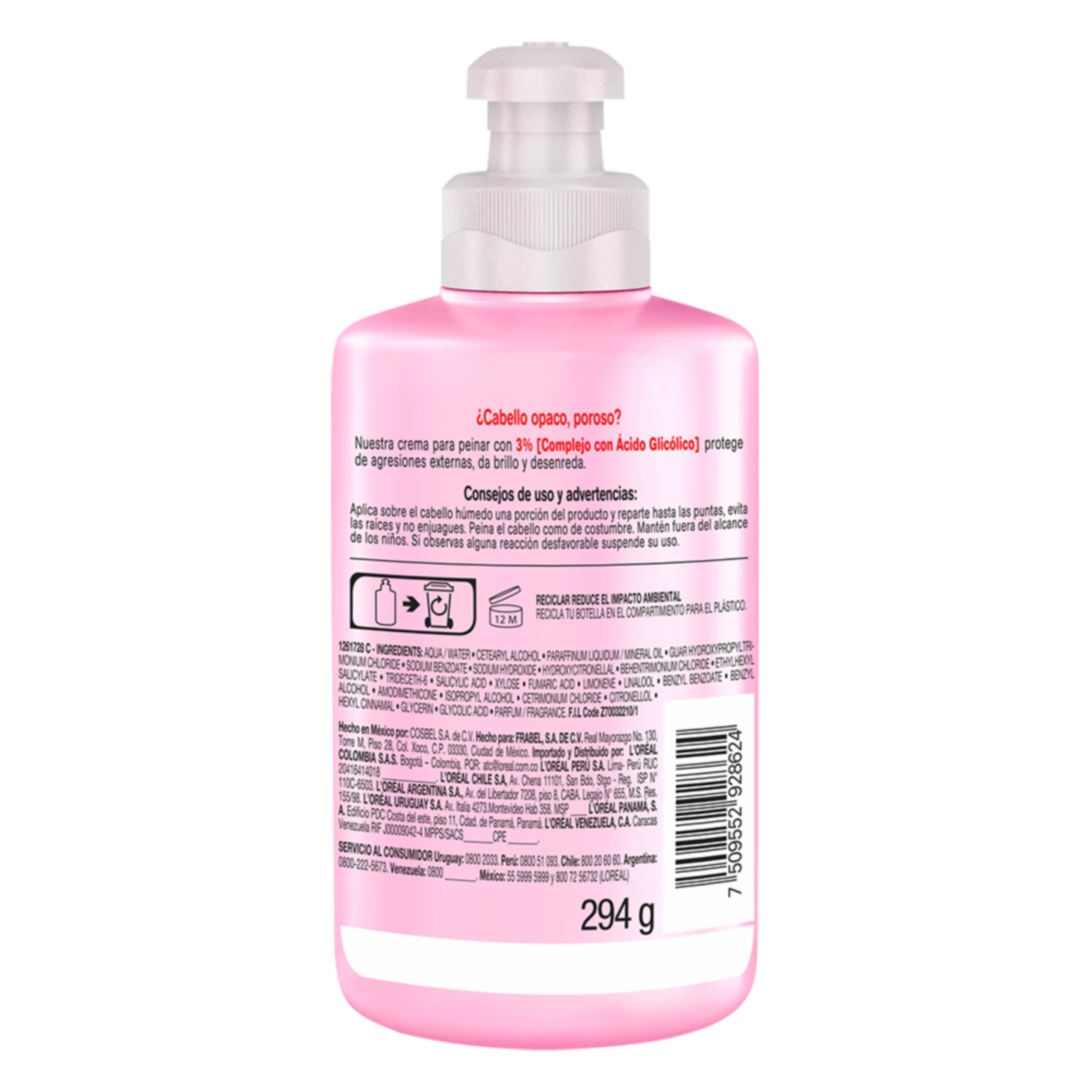 Crema Para Peinar Glycolic Gloss Para Cabello Opacos Poroso ELVIVE L’ORÉAL 300 Ml