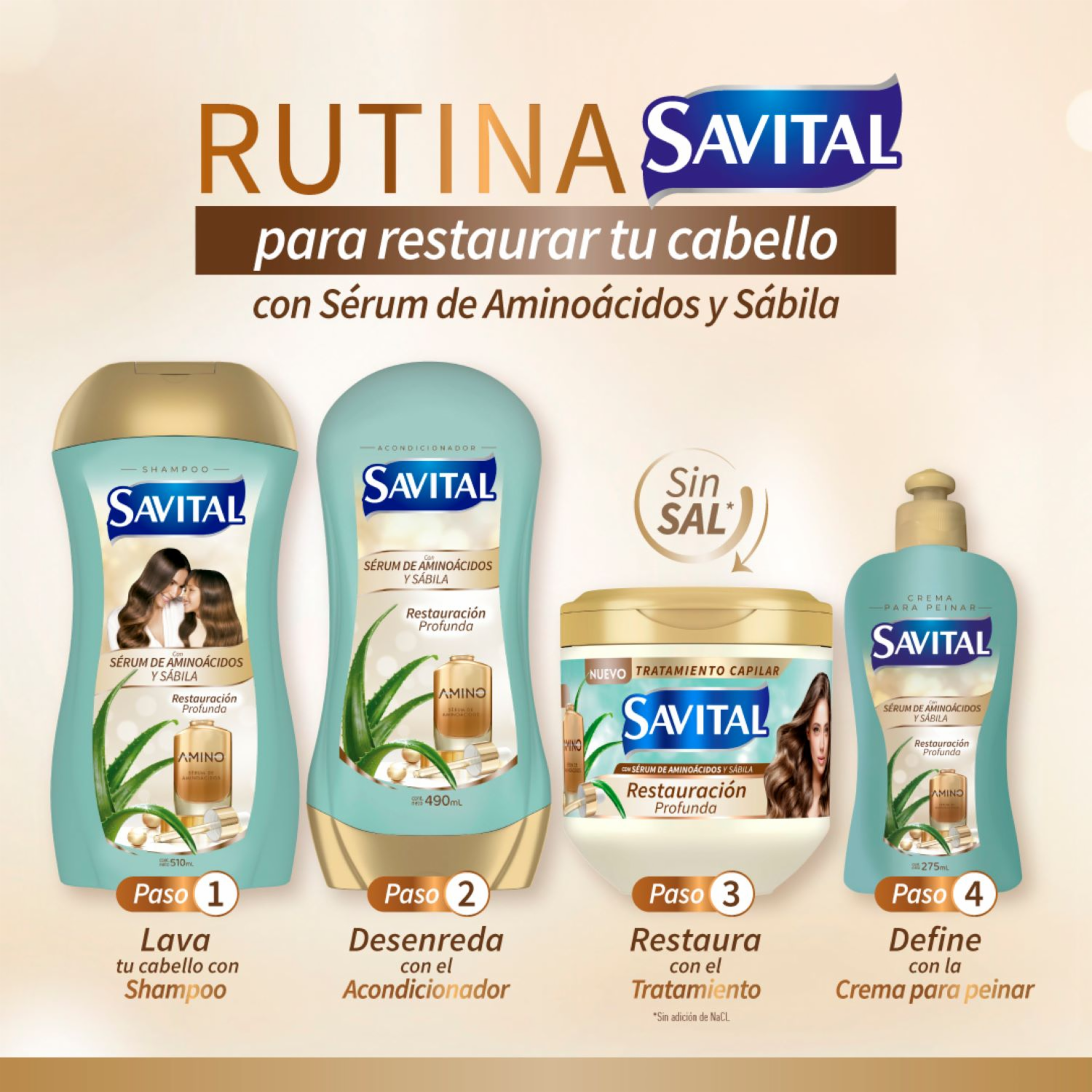Acondicionador De Cabello Con Serúm De Aminoácidos Y Sábila SAVITAL 490 Ml