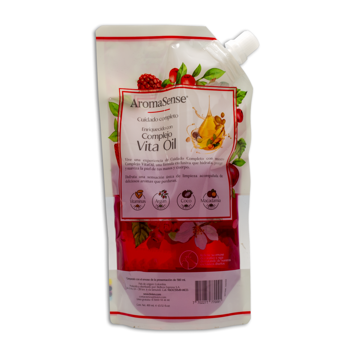 Jabón Cremoso De Frutos Rojos Para Cuerpo Y Manos AROMAESENSE 400 Ml