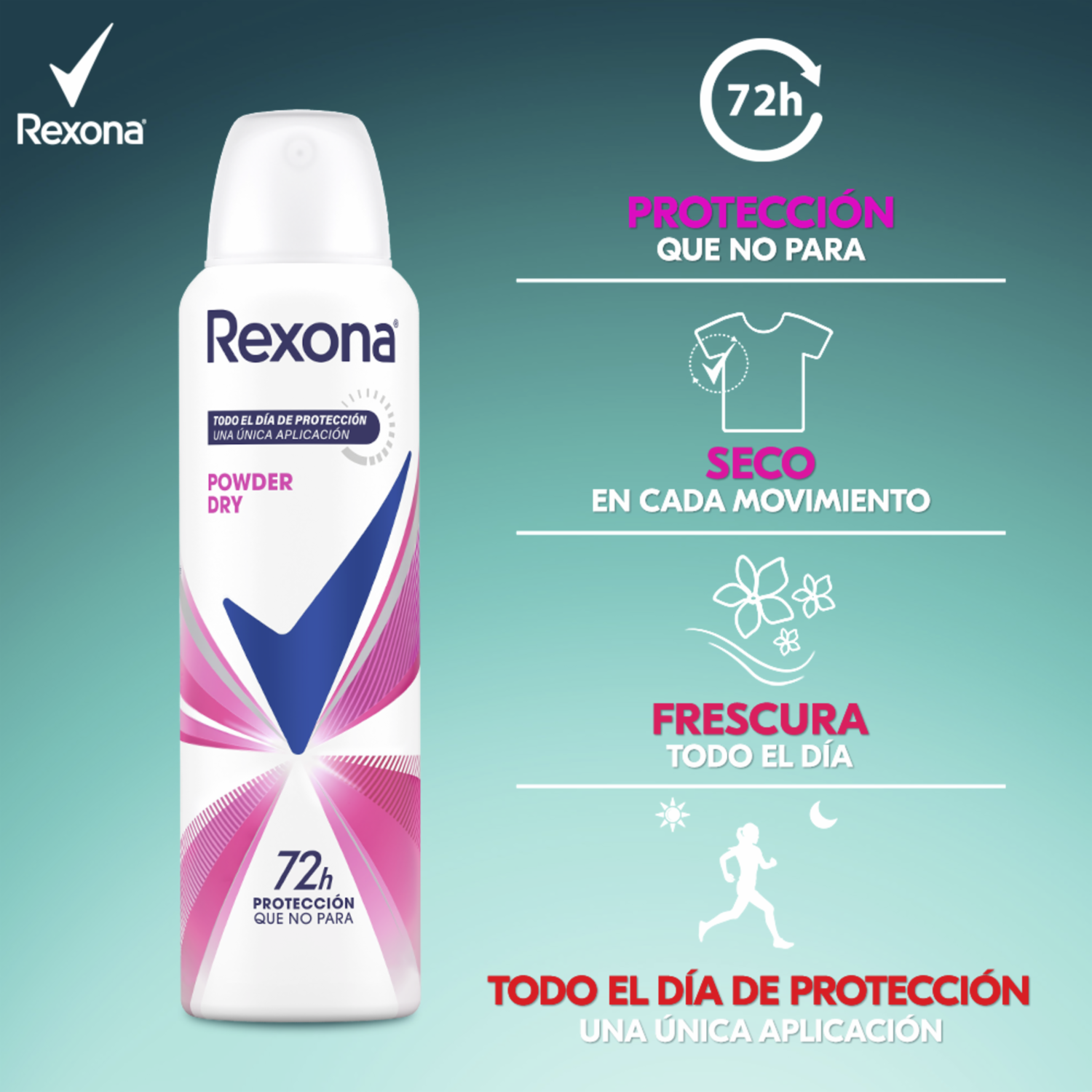 Desodorante En Aerosol Para Dama Antitranspirante Powder Dry REXONA 150 Ml