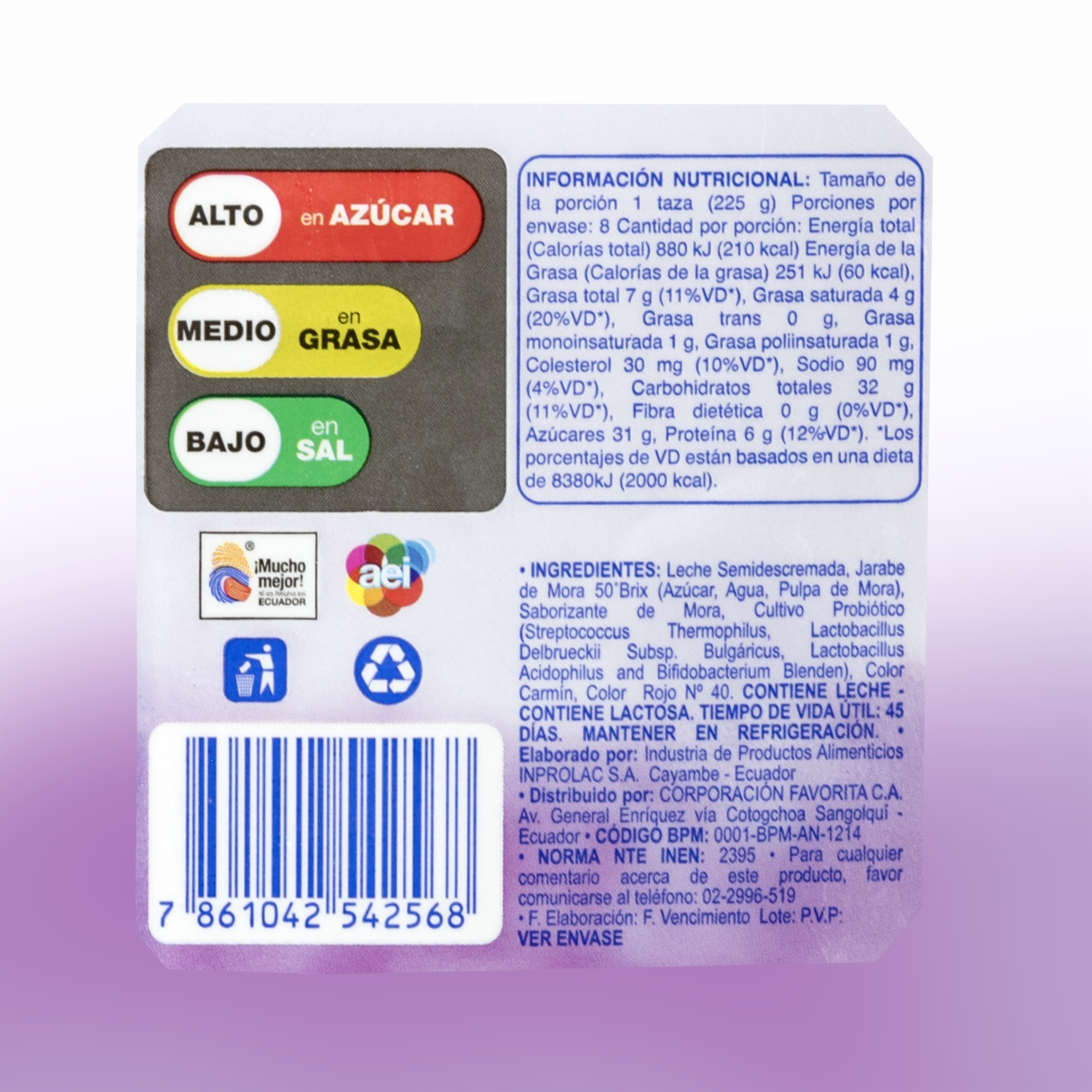 Yogurt Semidescremado Bebible Sabor A Mora AKÍ 1900 G