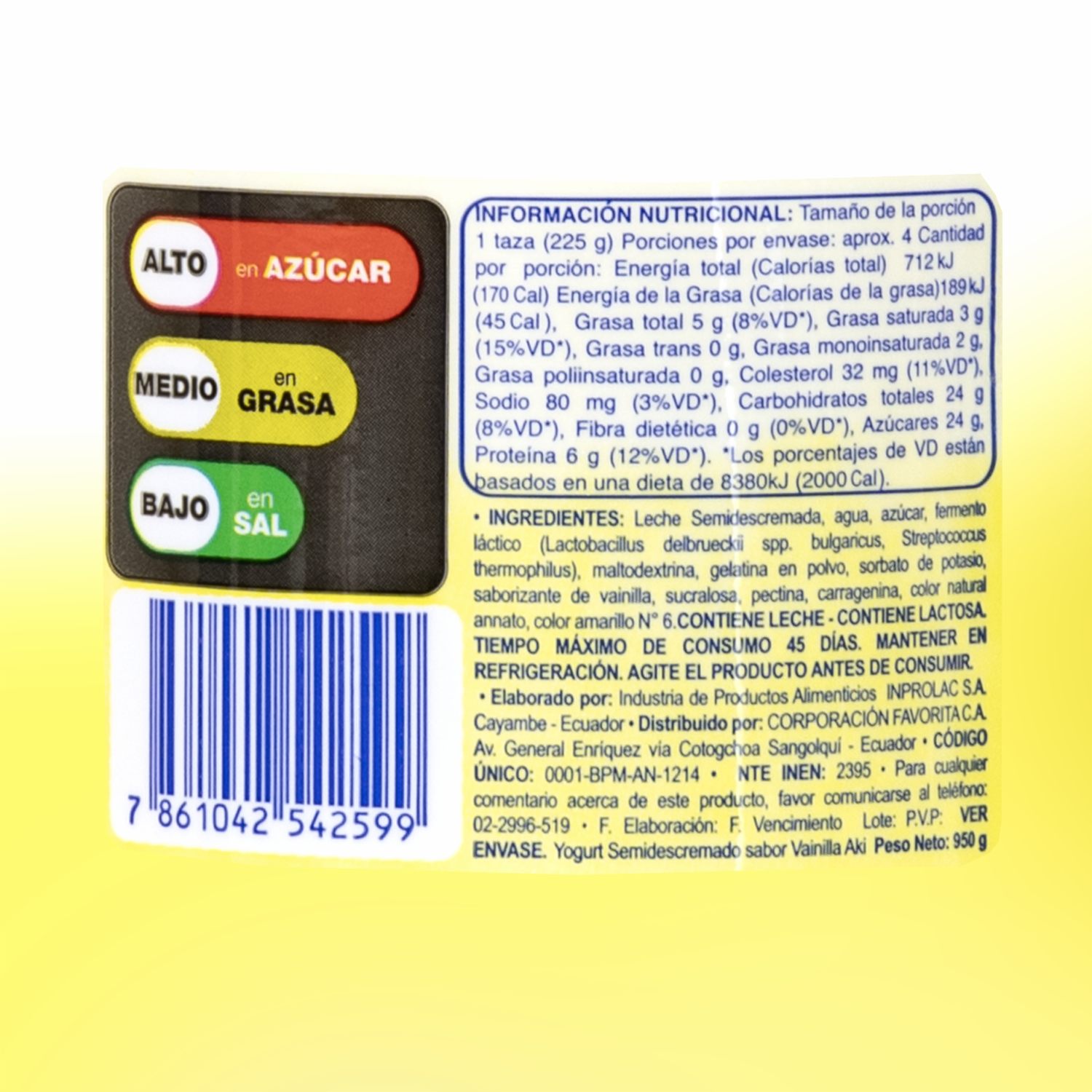 Yogurt Semidescremado Bebible Sabor A Vainilla AKÍ 950 G
