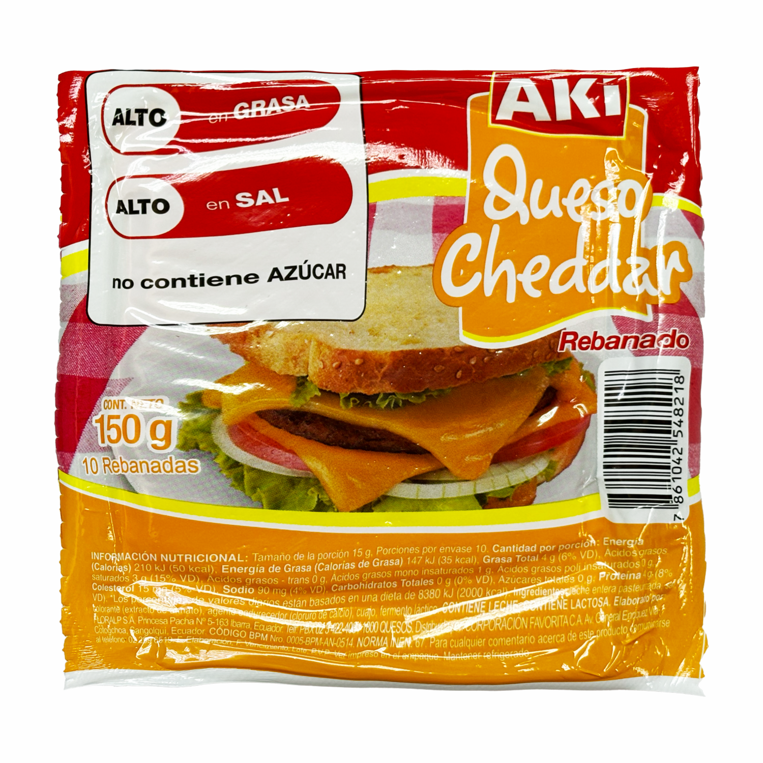 Queso Cheddar Rebanado AKÍ 150 G