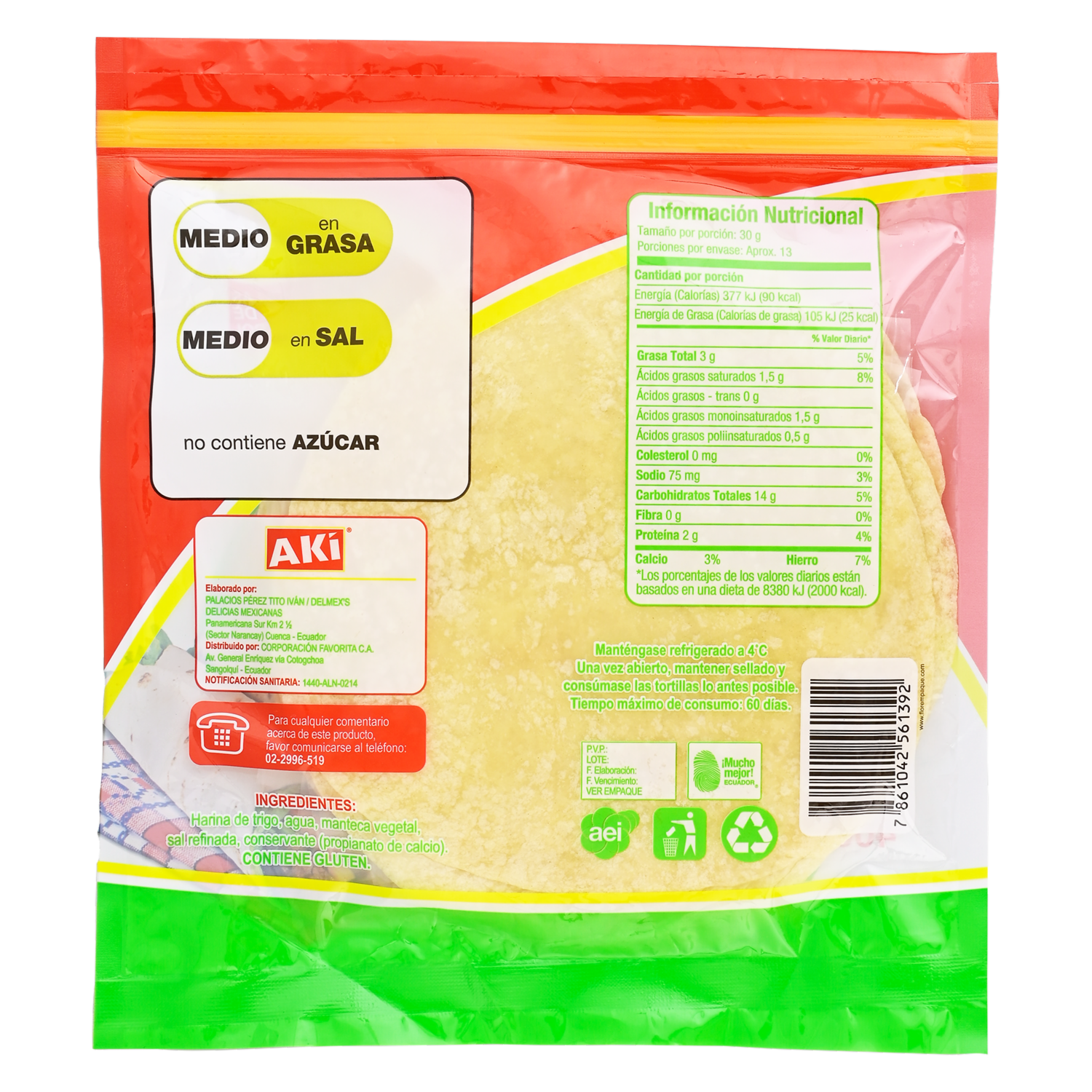 Tortillas De Harina De Trigo 100 % Frescas AKÍ 400 G