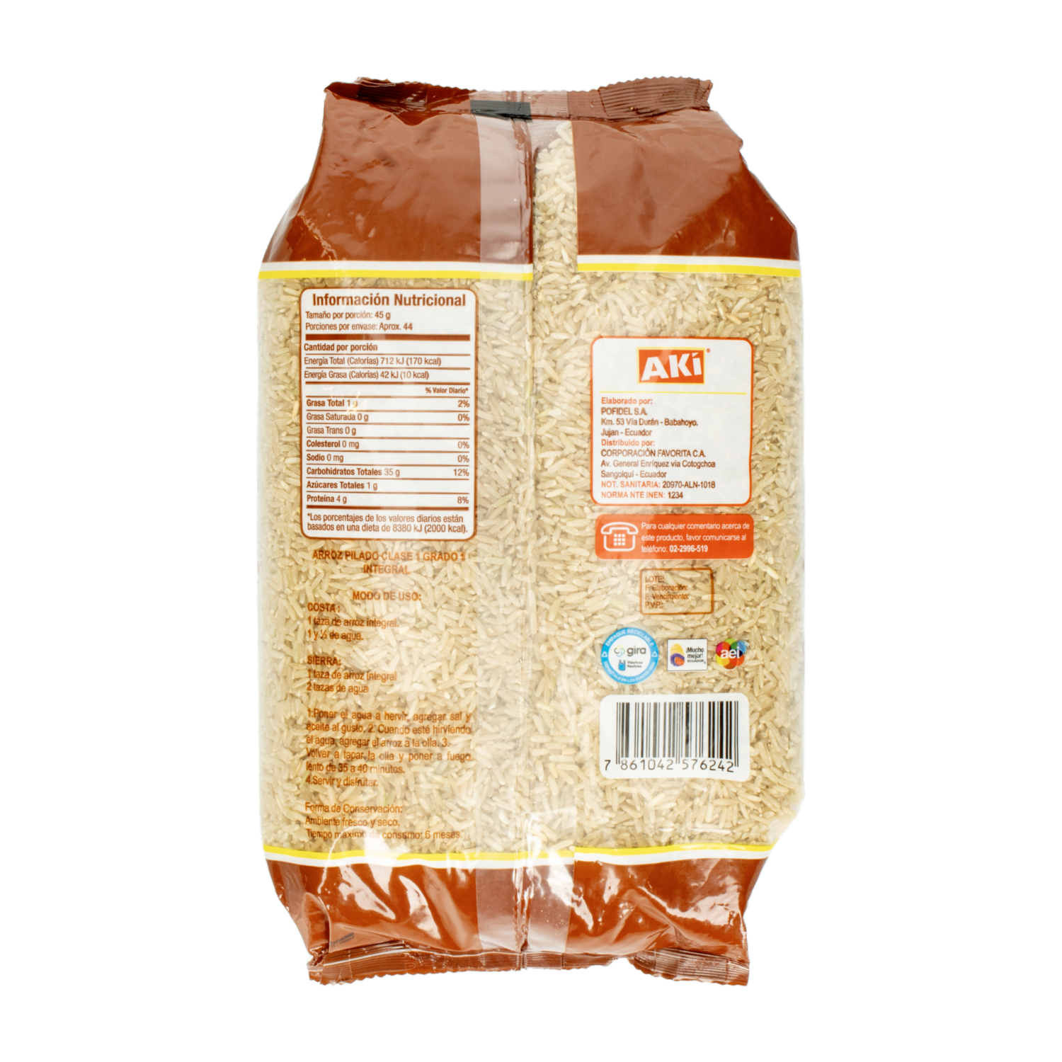 Arroz Integral 100% Natural Libre De Gluten AKÍ 2 Kg