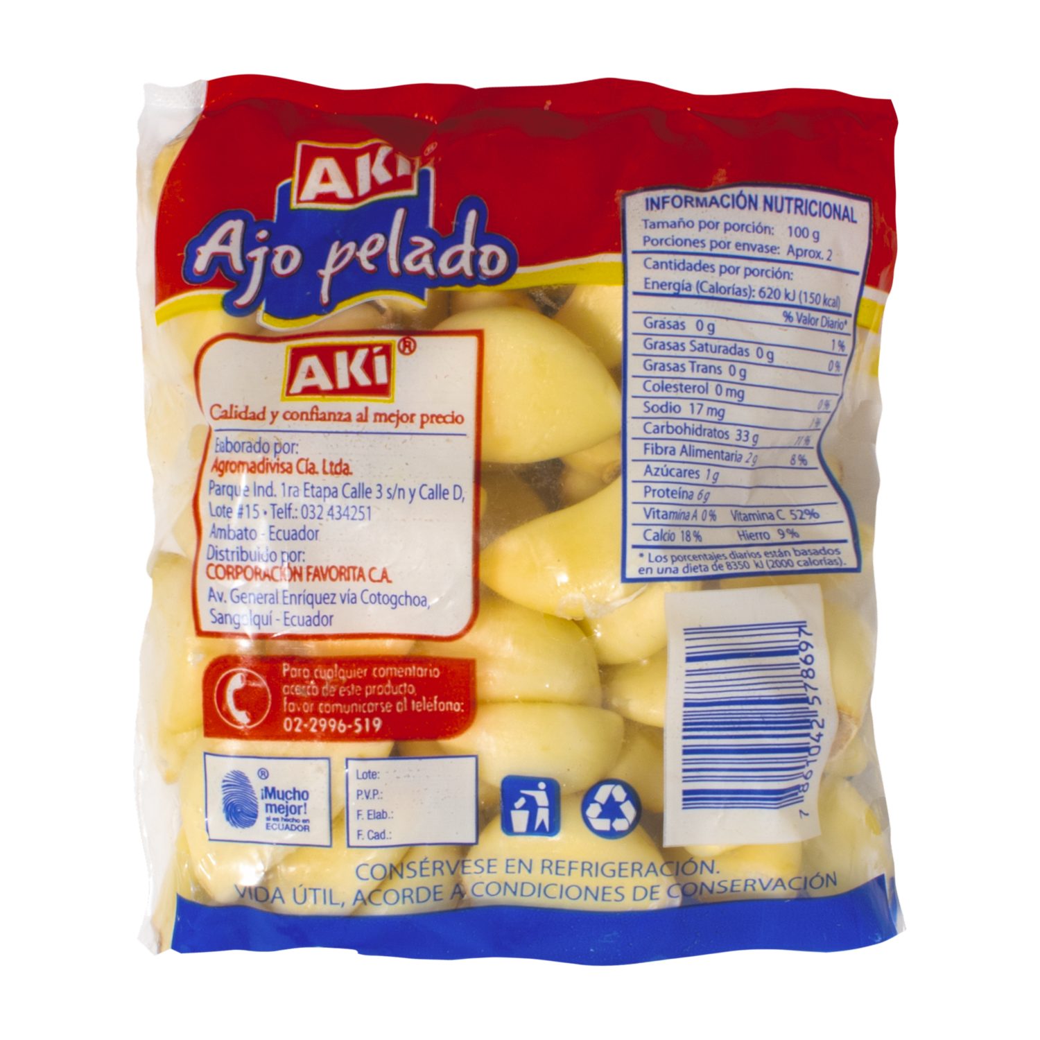 Ajo Empacado Pelado AKÍ 200 G