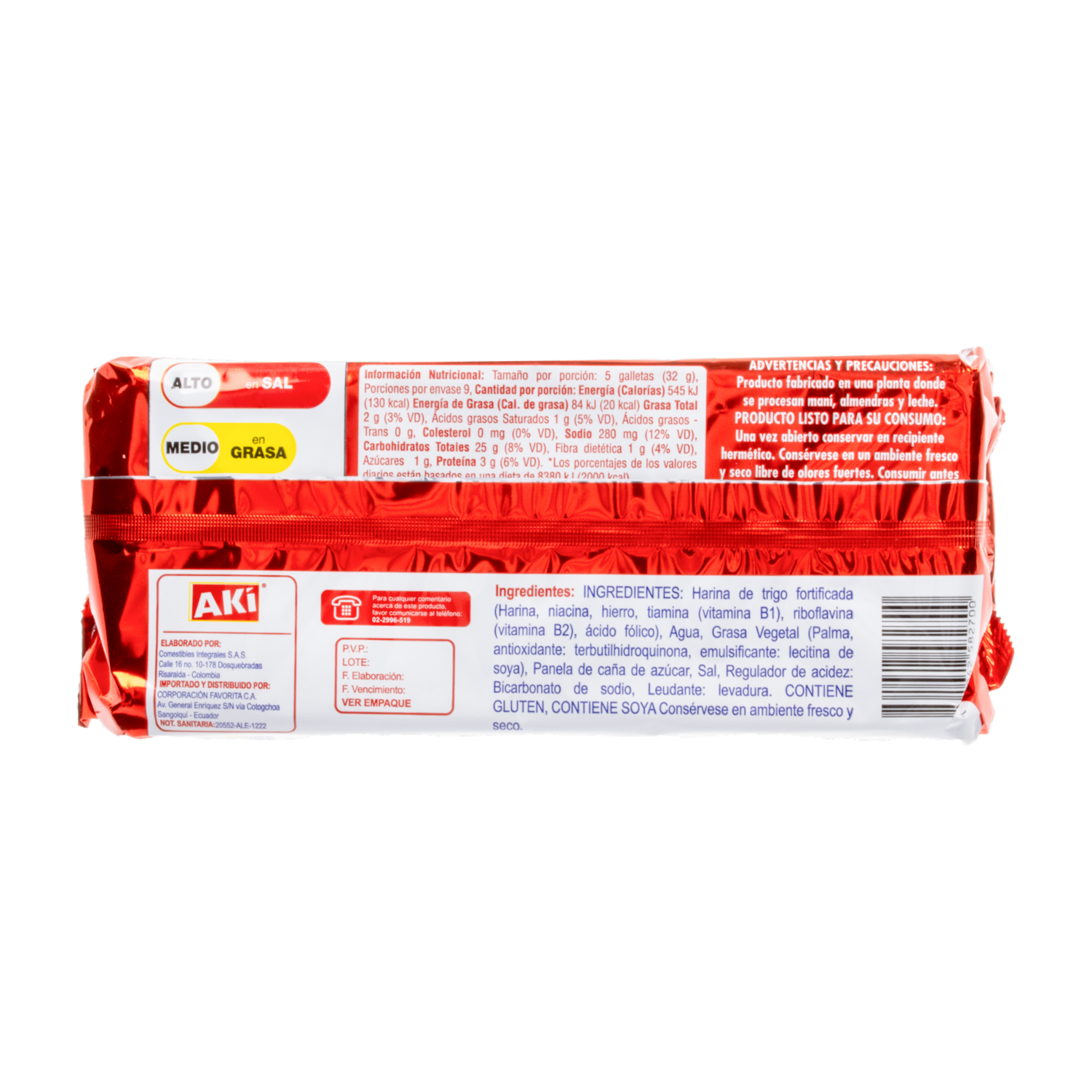 Galletas De Sal A Base De Agua AKÍ 282 G