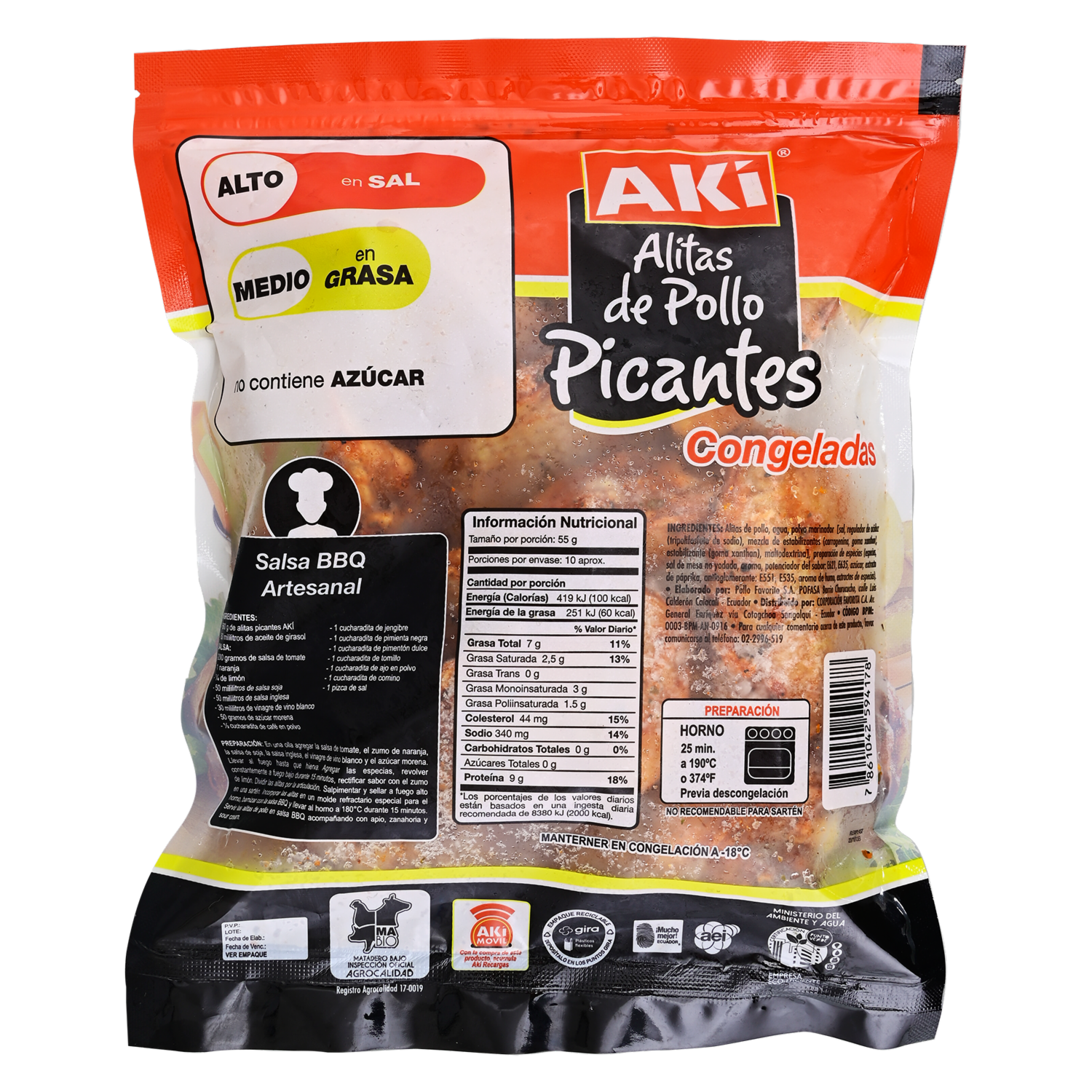 Alitas De Pollo Picantes Congeladas AKÍ 560 G