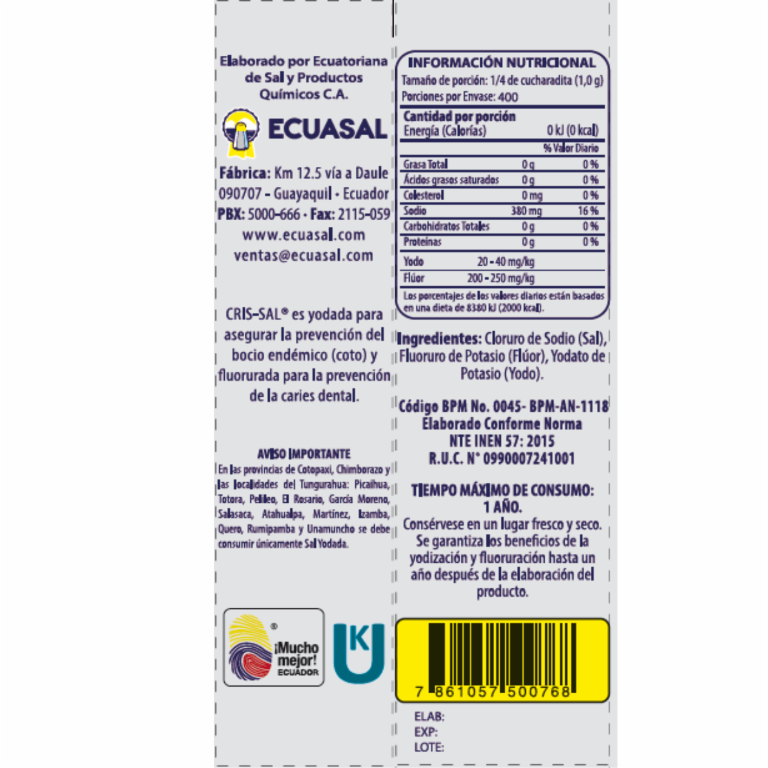 Sal De Mesa CRIS-SAL 400 G