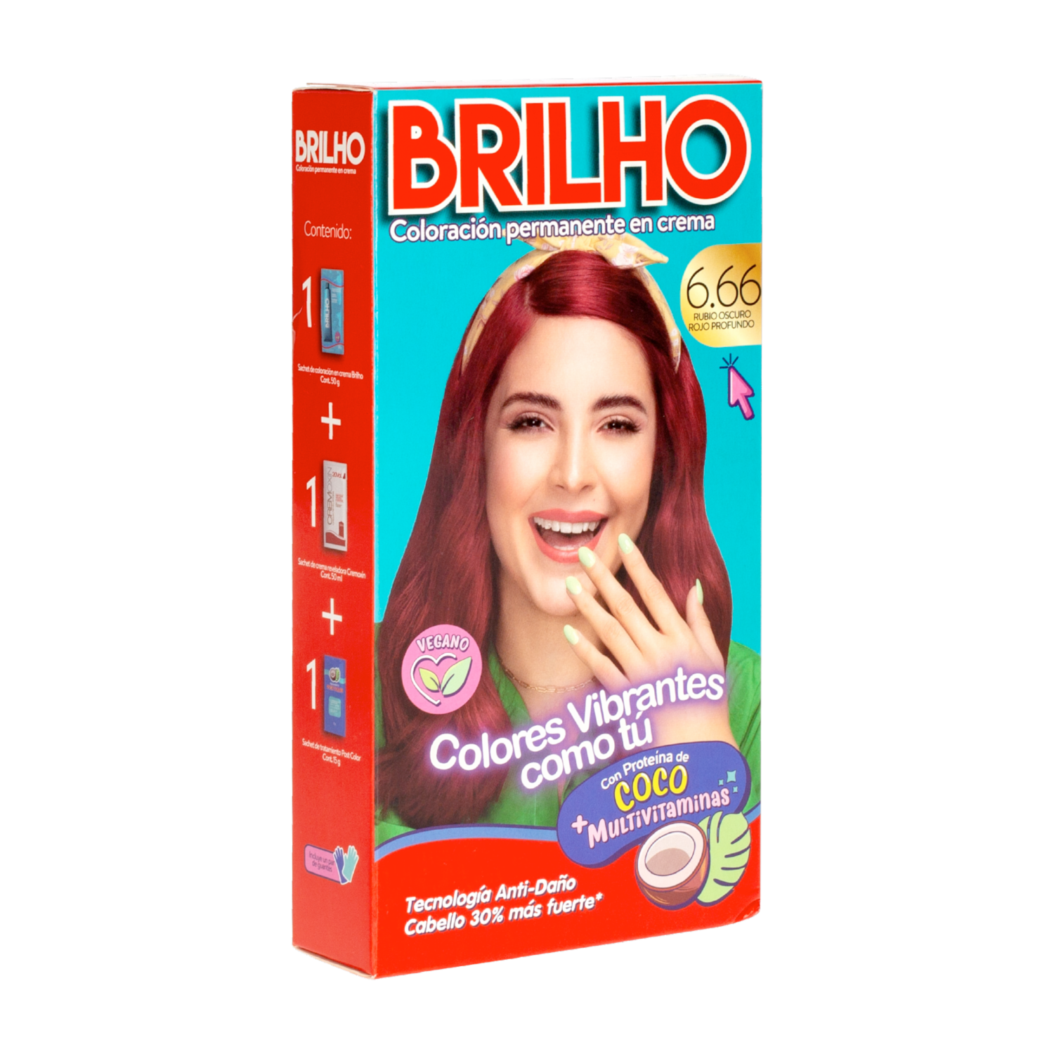 Tinte De Cabello Permanente En Crema Tono 6.66 Rubio Oscuro Rojo Profundo BRILHO 50 G