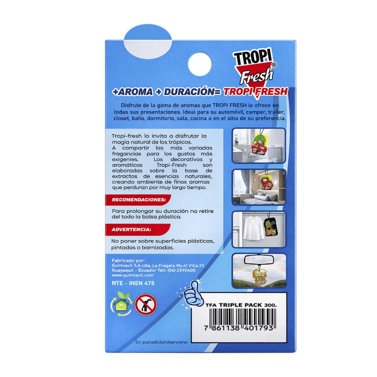 Ambiental Para Auto Con Colgador Diseño Carro TROPI FRESH 3 X 10 G