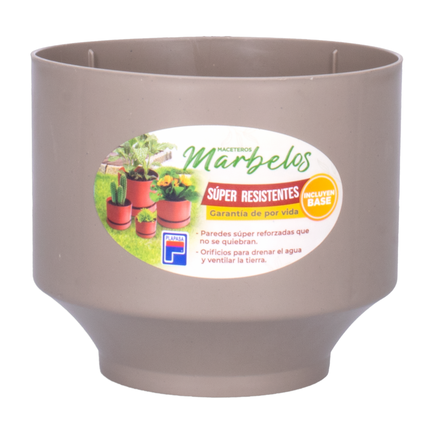 Macetero Mini Marbelo Taupe Con Base PLAPASA Pequeño
