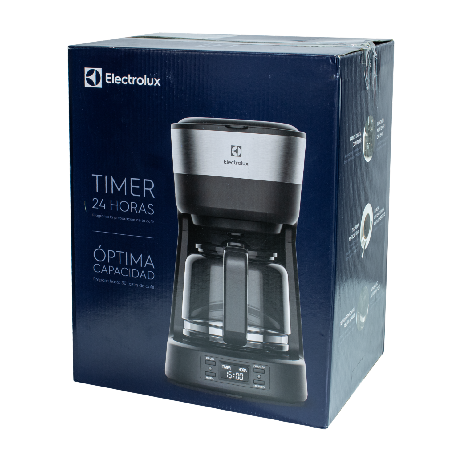 Cafetera Programable Cromada Con Negro ECM25 ELECTROLUX 30 Tazas
