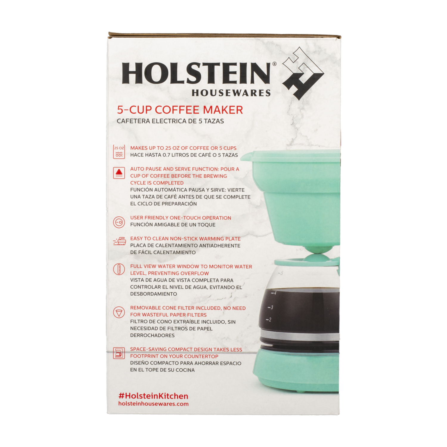 Cafetera Eléctrica Con Sistema Antigoteo HH-0914701I HOLSTEIN 5 Tazas