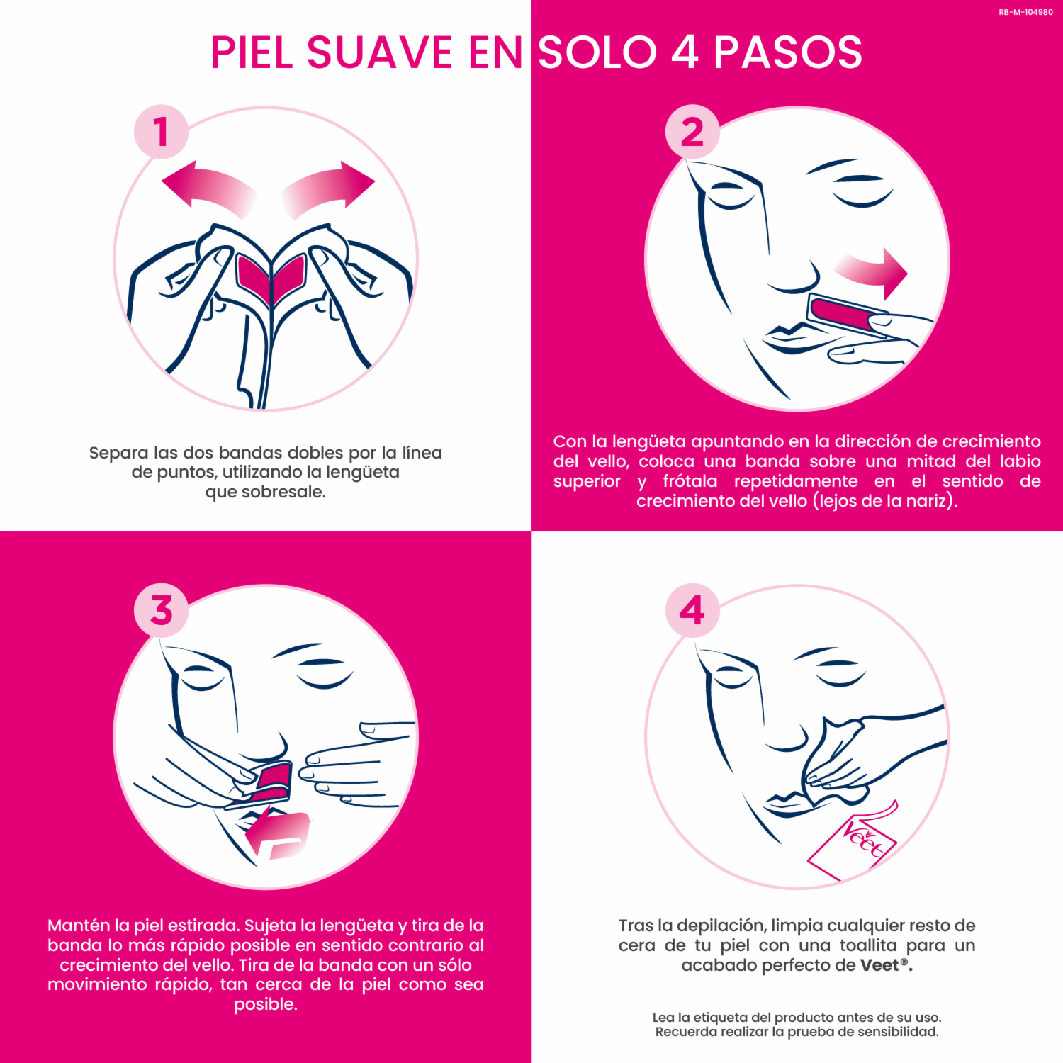 Bandas Depilatorias De Cera Fría Faciales VEET 20 Uds
