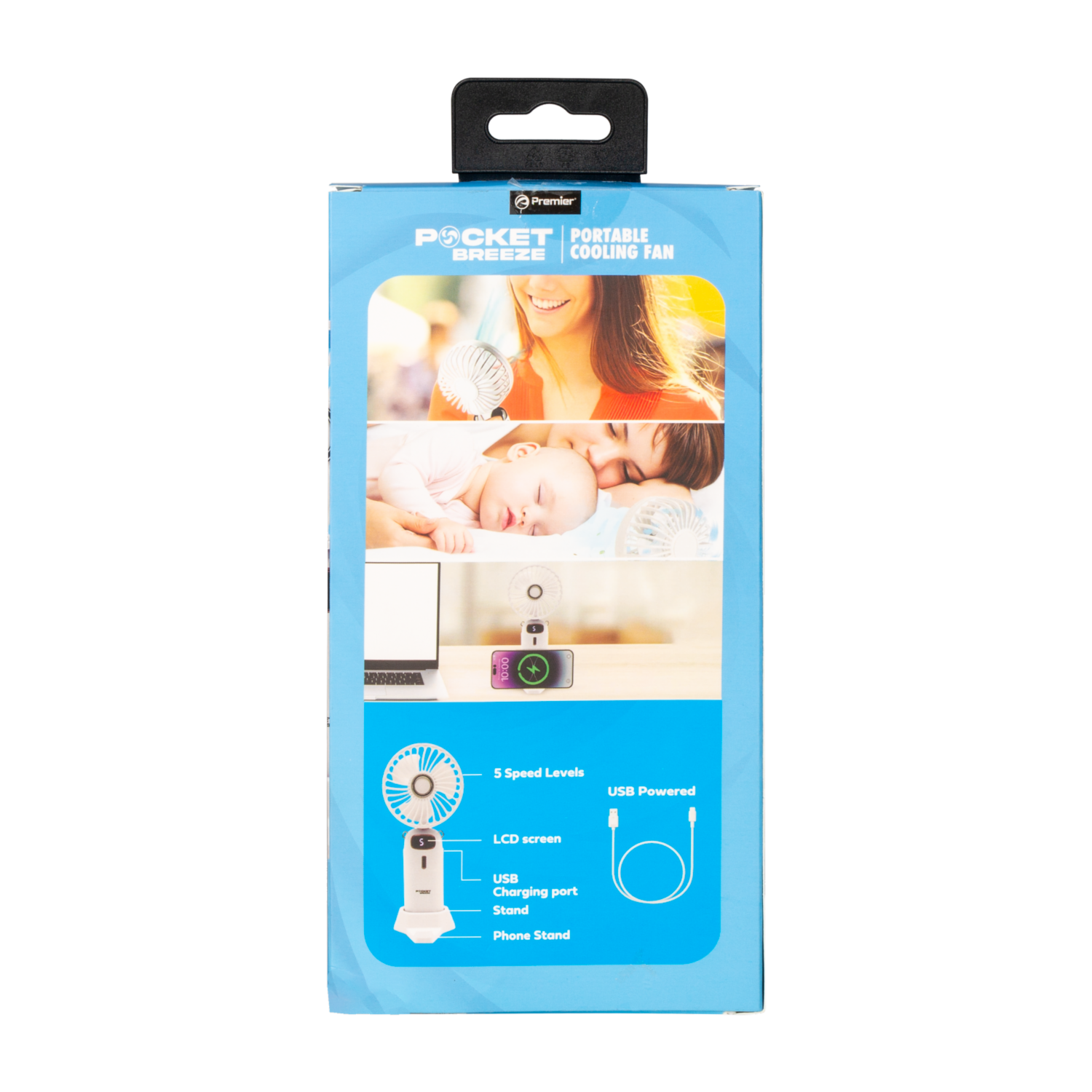 Mini Ventilador Portátil Recargable Correa PREMIER PBF02WH