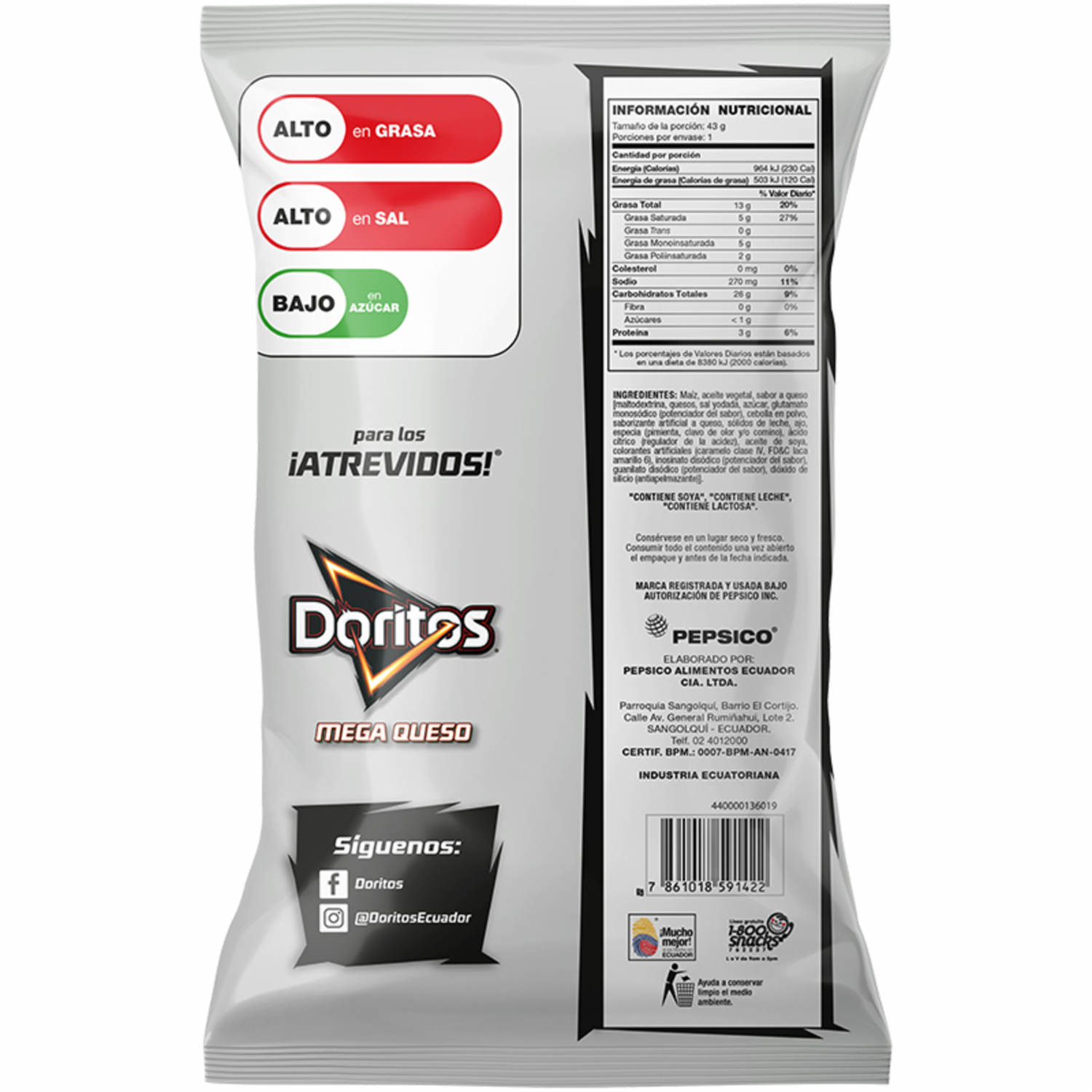 Bocaditos De Maíz Sabor A Mega Queso DORITOS 43 G