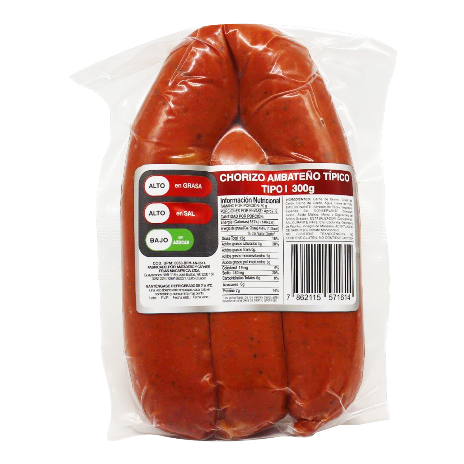 Chorizo Ambateño Ambateño Típico Tipo 1 MACAFRI 300 G