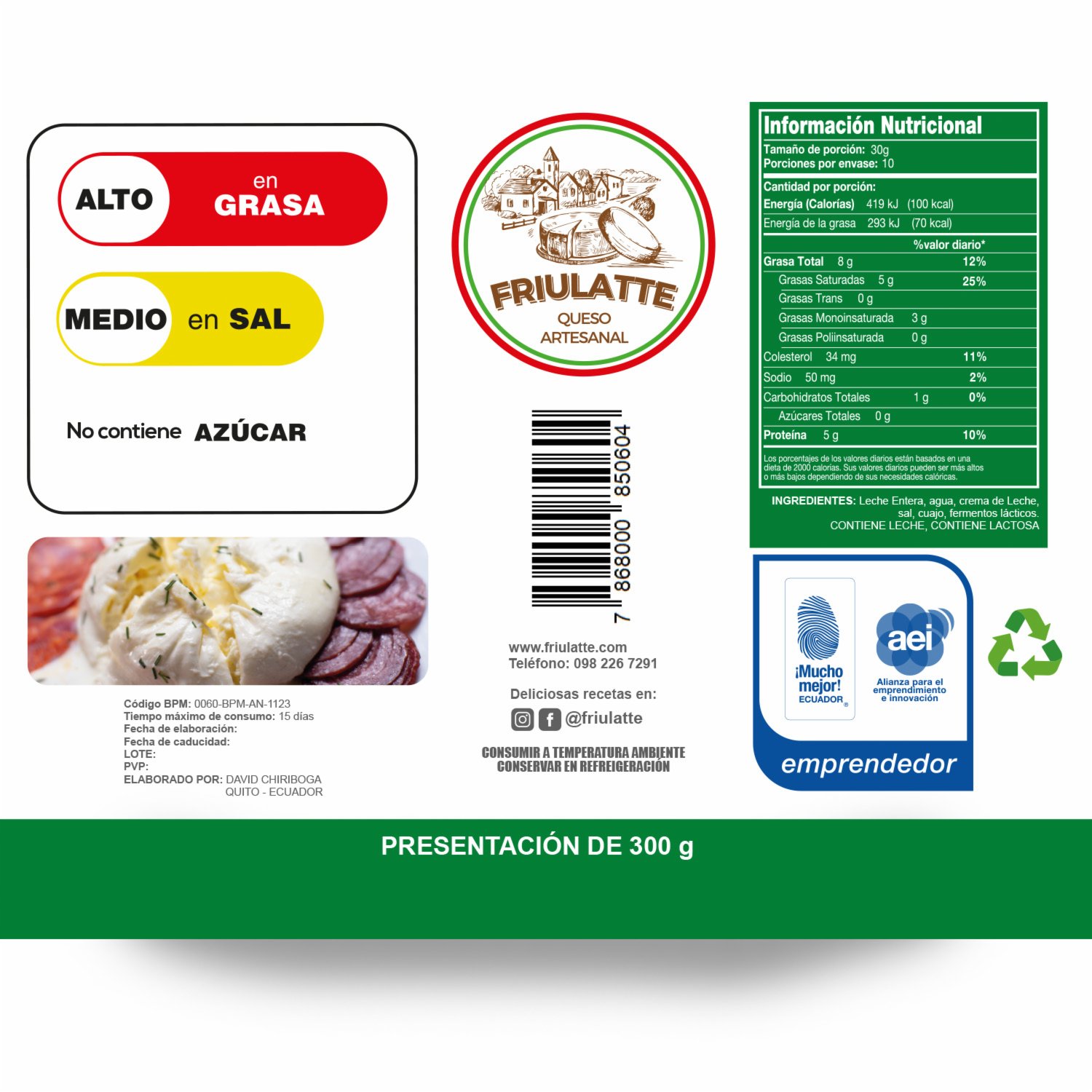 Queso Burrata Mozzarella Relleno De Crema De Leche FRIULATTE 300 G