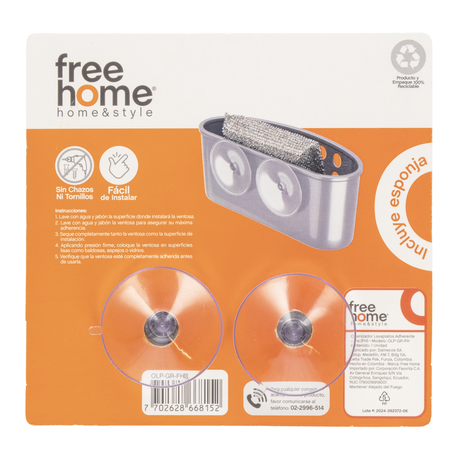 Organizador Para Lavaplatos Adherente FREE HOME Unidad