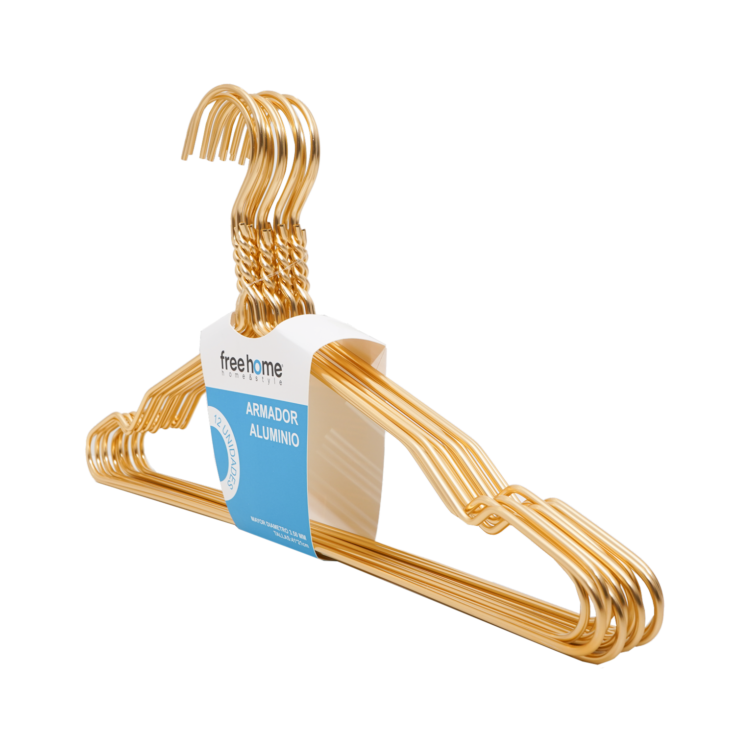 Armador De Ropa De Aluminio Anodizado Dorado FREE HOME 12 Piezas