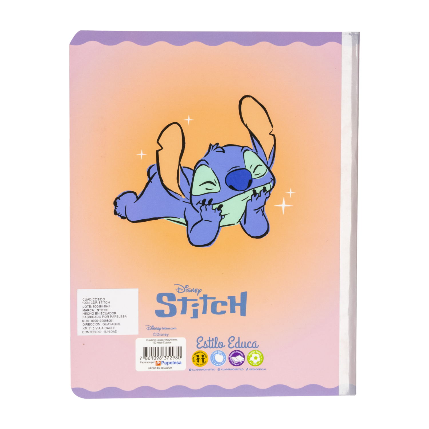 Cuaderno Cosido De Cuadros Diseño Stitch DISNEY 100 Hojas
