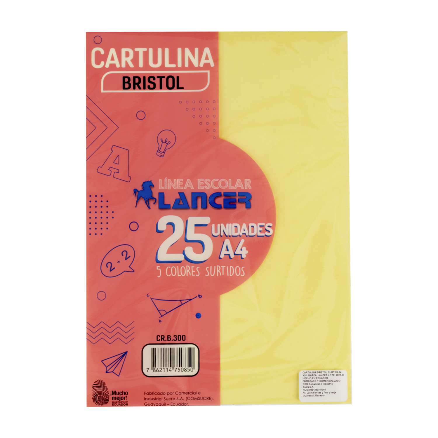 Cartulina Bristol A4 Colores Surtidos LANCER 25 Piezas