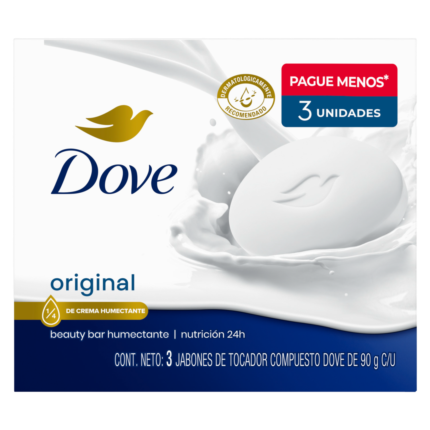 Jabón En Barra Blanco Fragancia Original DOVE 3 X 90 G