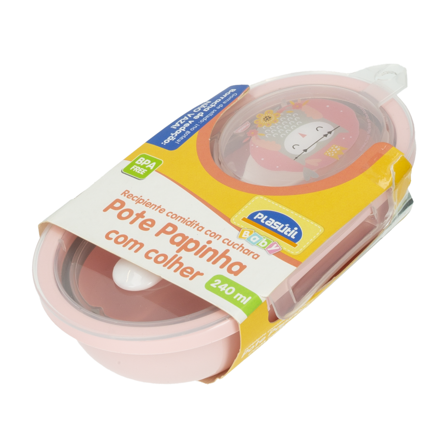 Recipiente Para Comida Con Cuchara Rosa PLASÚTIL 240 Ml