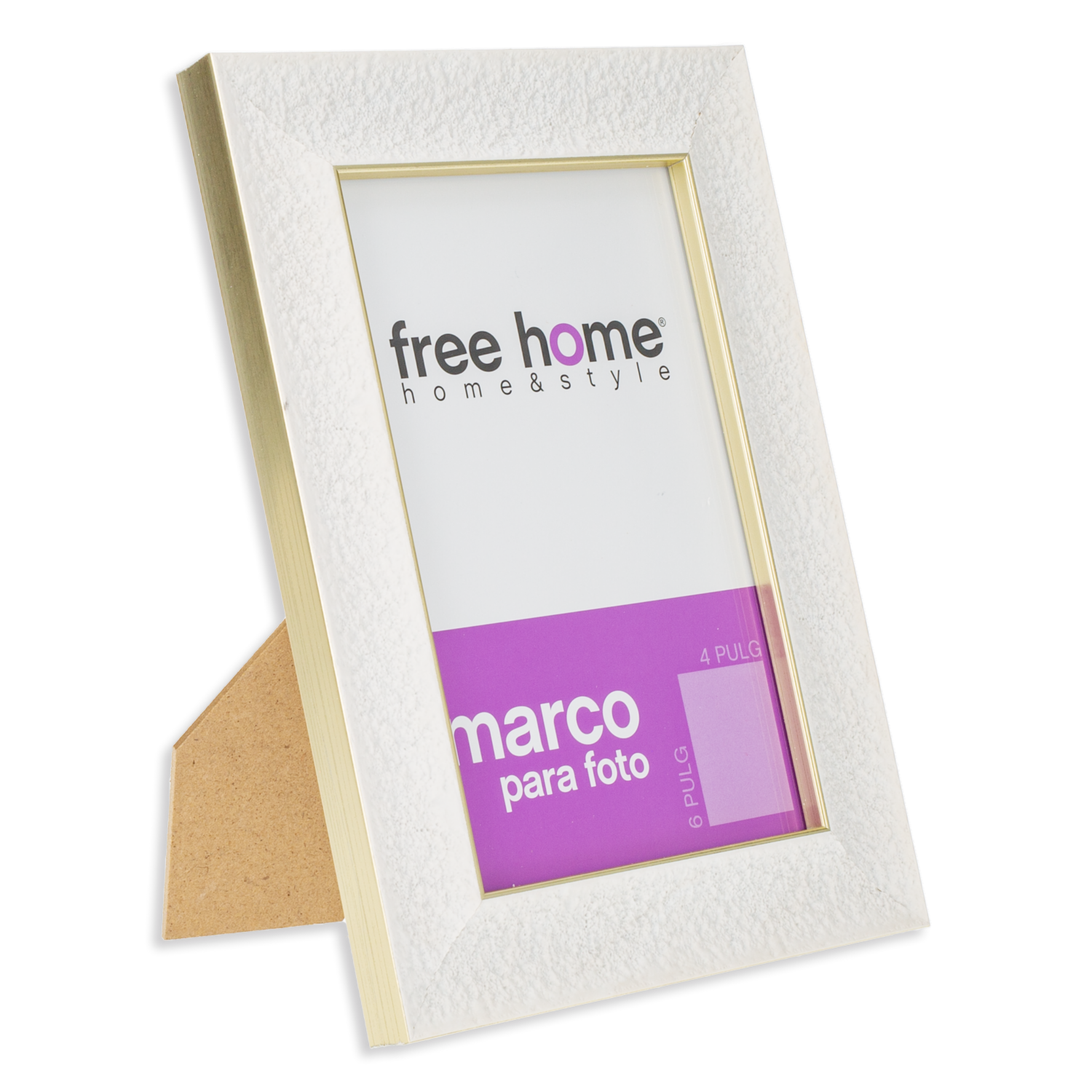 Portarretrato Blanco Orilla Dorada FREE HOME 4X6″