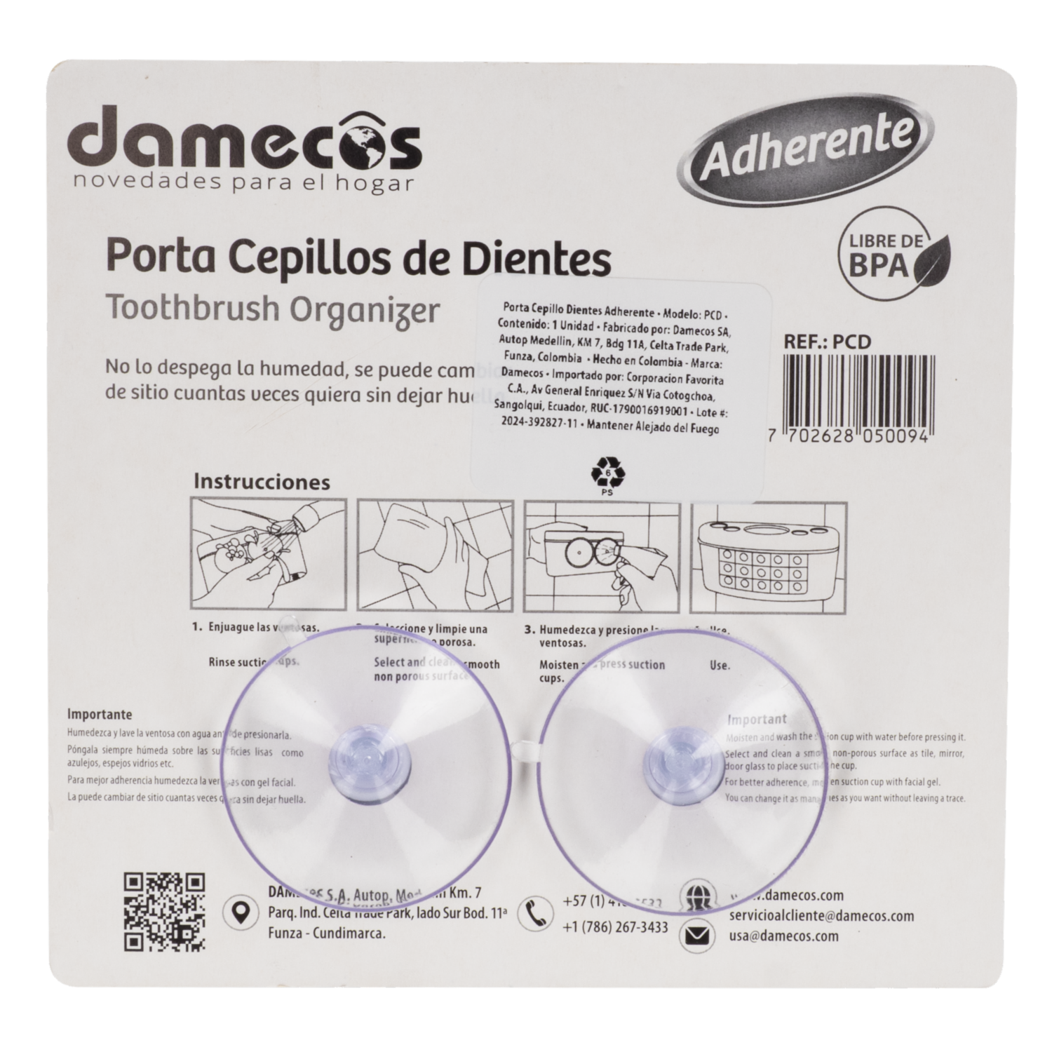 Porta Cepillos De Dientes Adherente DAMECOS Unidad