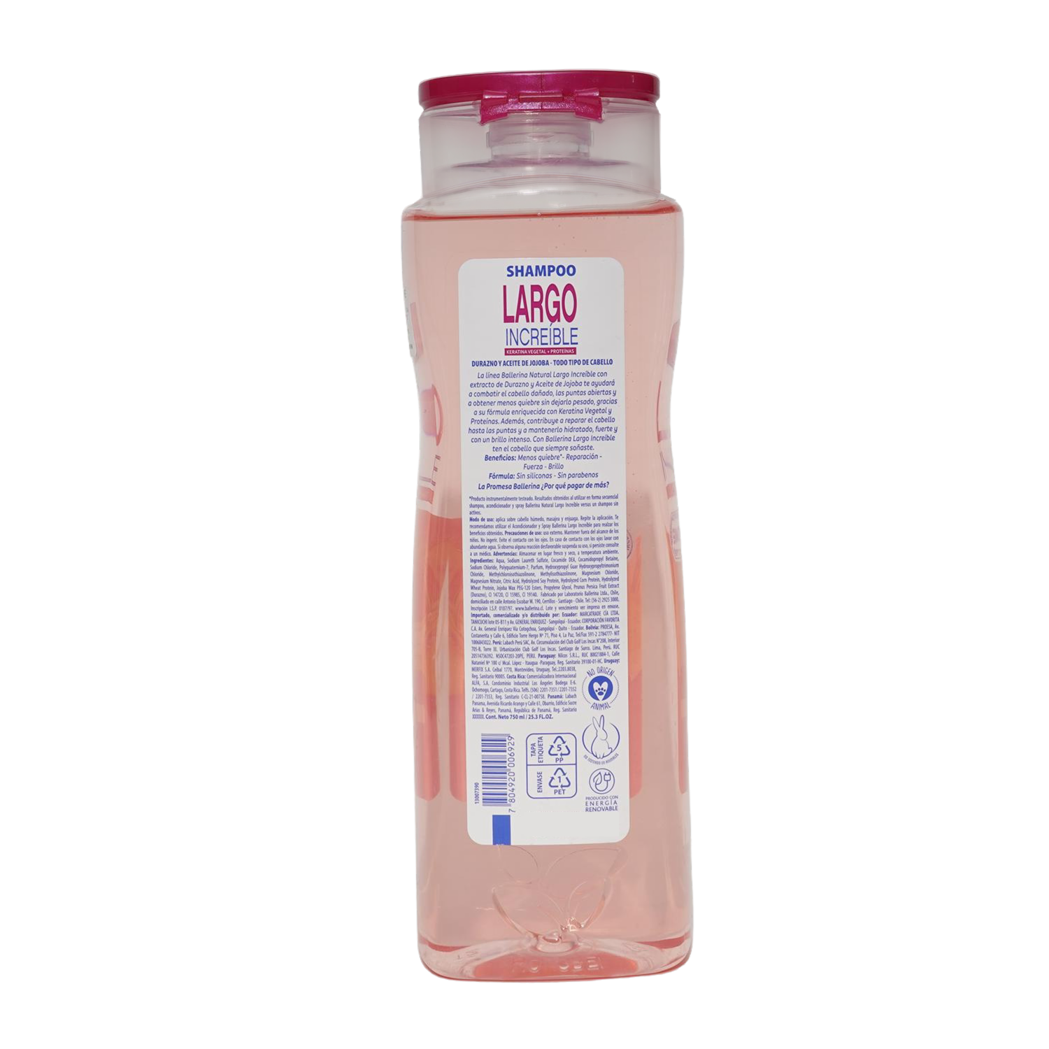 Shampoo De Cabello Largo Increíble Durazno Y Aceite De Jojoba Todo Tipo De Cabello BALLERINA 750 Ml