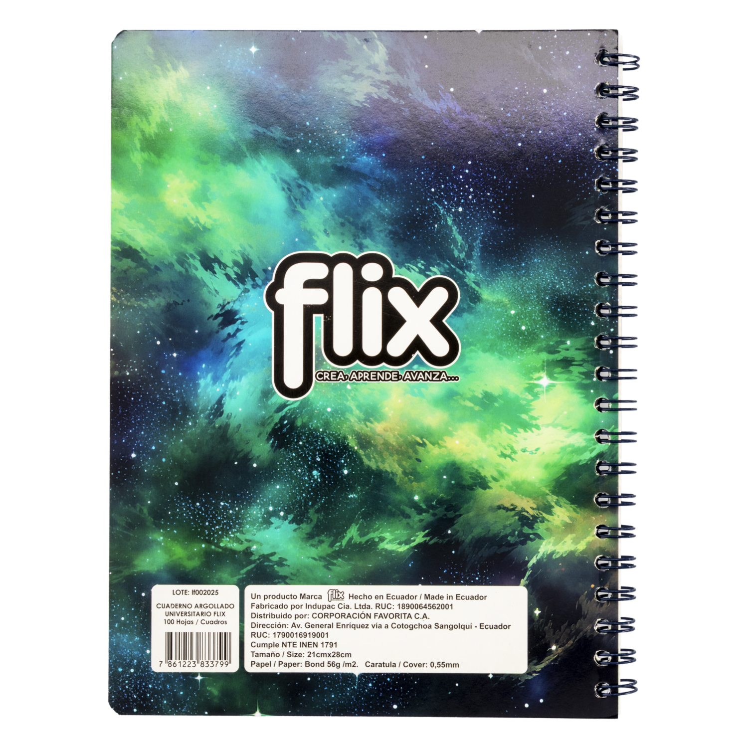 Cuaderno Universitario Argollado A Cuadros FLIX 100 Hojas