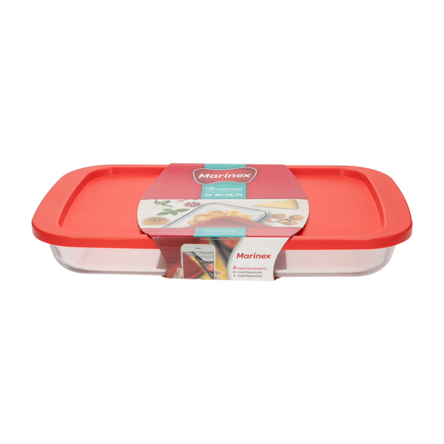 Bandeja Refractaria Rectangular Con Tapa Roja MARINEX 2.9 Litros