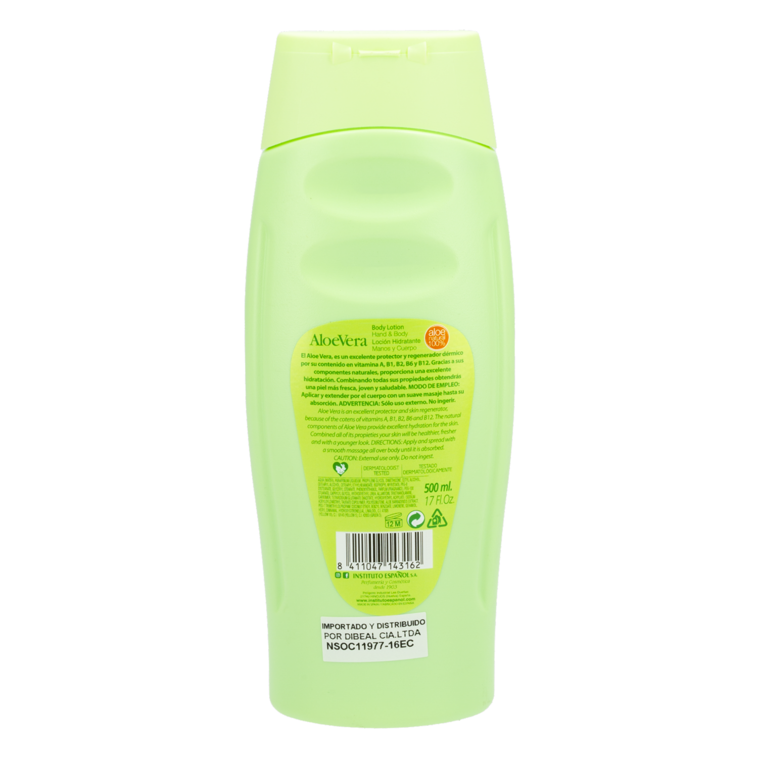 Crema Corporal Hidratante De Aloe Vera INSTITUTO ESPAÑOL Presentación De 500 Ml