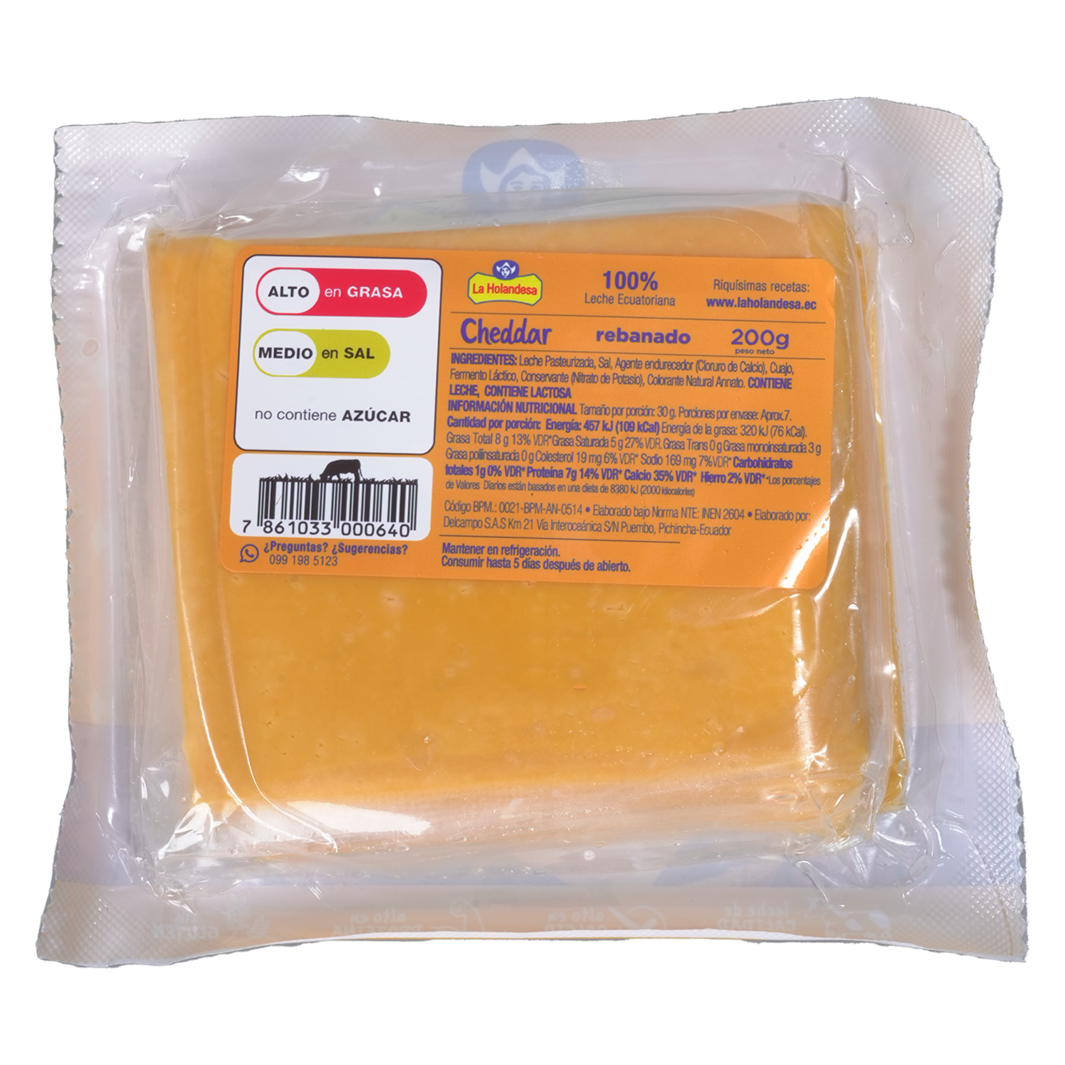 Queso Cheddar Rebanado LA HOLANDESA 200 G