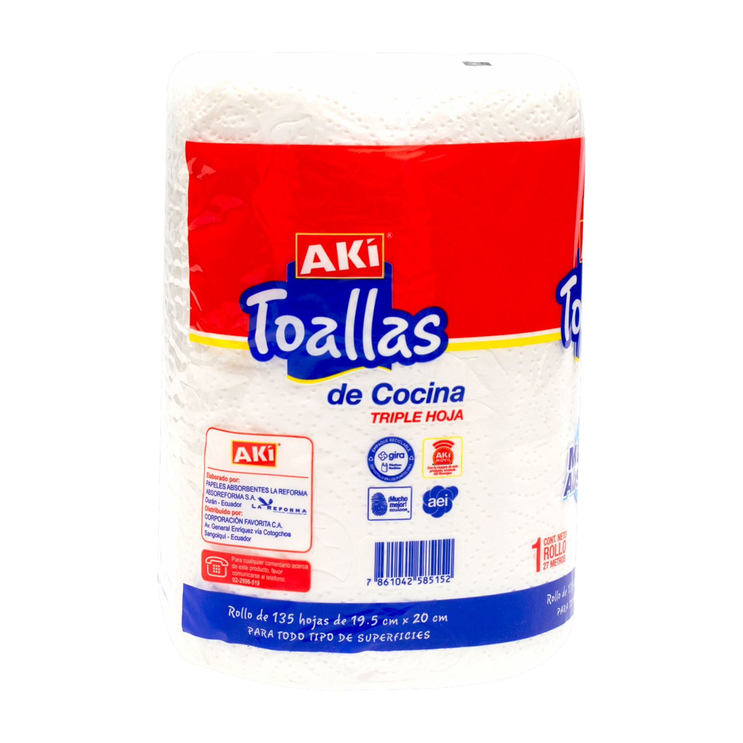 Toalla De Cocina 2 En 1 Triple Hoja AKÍ 27 M